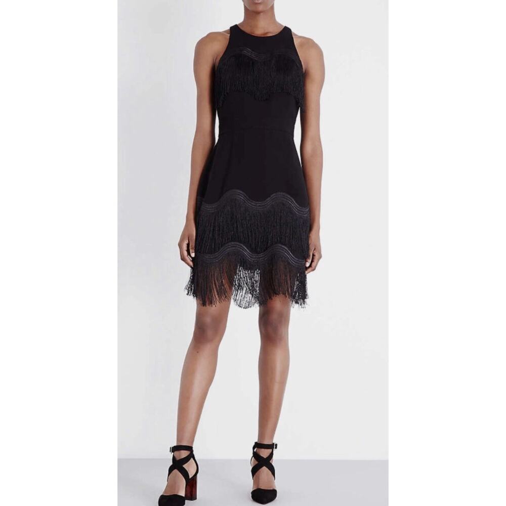 Whistles Black Jasmine Wave Fringe Trim Dress Size 6